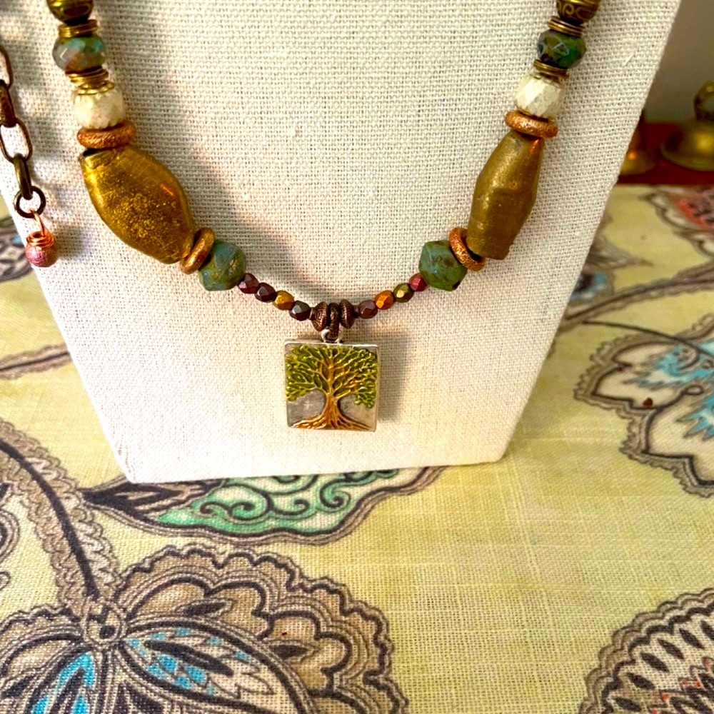 Handmade Tree pendant beaded necklace